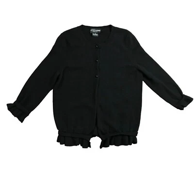 Sutton Cashmere Modern Classic Ruffle Black 3 Button Cardigan Sweater Women's S - Image 1 of 4