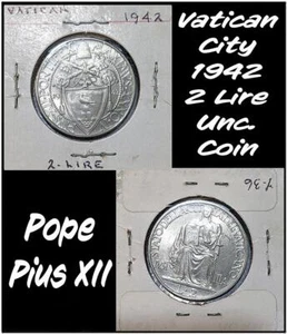 Vatican City 1942 Pope Pius XII 2 Lire Stainless Steel Coin KM#36 - Picture 1 of 1