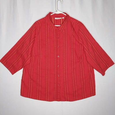 Top Breckenridge Botón Mujer 3X Rojo Western Texturizado Cuello Rayas De Colección Vaquera Foto 1 de 4