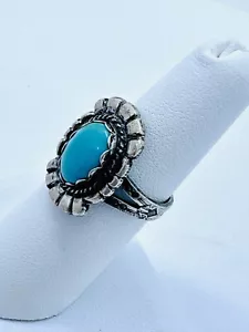 Antique 1920’s Navajo Old Pawn Silver Natural Persian Robin’s Egg Turquoise Ring - Picture 1 of 11