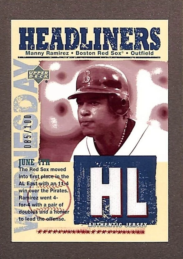 2004 Upper Deck Headliners Jersey Gold Baseball #MR Manny Ramirez /100 - Image 1 of 3