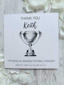 Personalised Trophy Thank You Card, Silver Cup Card, Manager Card, Coach Card - Picture 1 of 3