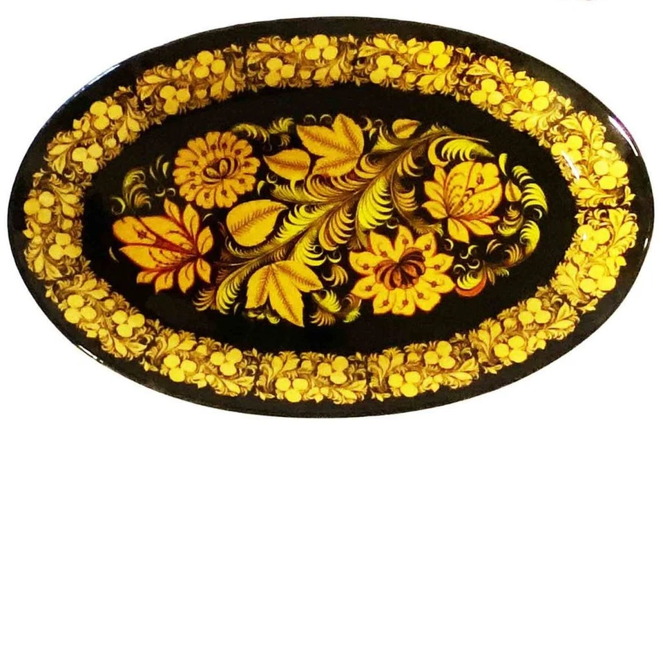 Servierplatte-Oval 24,5x15x2 cm Glas Goldenes Chochloma - Bild 1 von 1