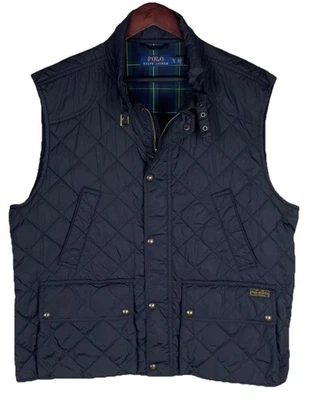 Polo Ralph Lauren Diamond Quilted Tech Vest Black Plaid Lined Polo Club Men's XL - Image 1 of 4