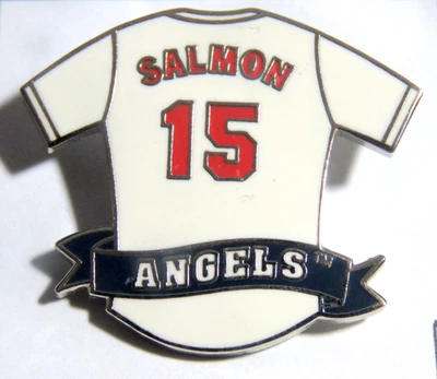 Salmon California Angels Baseball Player Jersey Pin #15_  Peter David Pin - Image 1 of 3