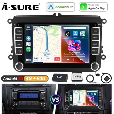 7" DAB+ 4+64GB Android 15 Autoradio 2-Din für VW GOLF 5 6 Plus Jetta Bora Passat - Bild 1 von 4