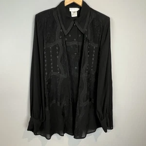 Blusa negra con botones para mujer talla 12 corporativa gótica espalda transparente Anne French - Imagen 1 de 9