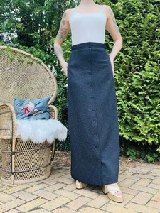Vintage 1960s Long Skirt High Waist Button Front Smart Office Work Maxi Skirt 10 - Picture 1 of 8