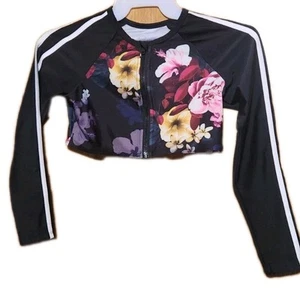 Swim Wear Sun Protector Cover Top Size XL Child Floral Black Girl Long Sleeve - Picture 1 of 9