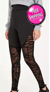 New Sexy Black MESH Panel SHOW off Gym Leggings, Size L Bottoms/Pants Glam Punk - Picture 1 of 7