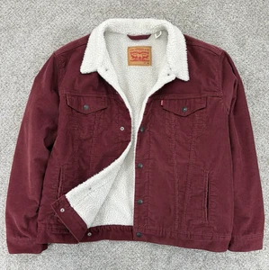Levi’s Sherpa Lined Trucker Jacket Mens Size XL Burgundy Corduroy Western Warm - Picture 1 of 10