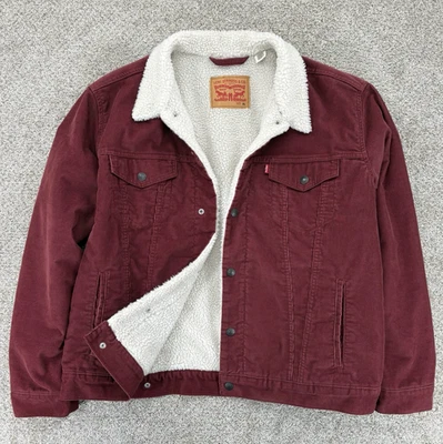 Levi’s Sherpa Lined Trucker Jacket Mens Size XL Burgundy Corduroy Western Warm - Image 1 of 4
