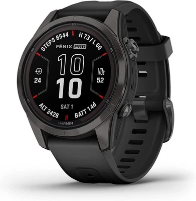Garmin fenix 7S Pro Sapphire Solar Gray Titanium Watch - Black Band 010-02776-10 - Image 1 of 4