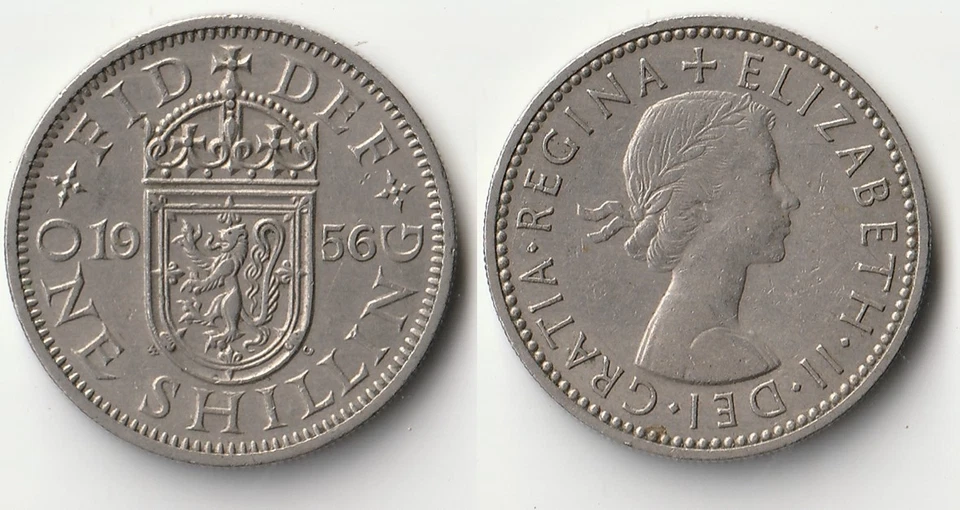 1956 Grã-Bretanha 1 xelim moeda versão escocesa - Imagem 1 de 1