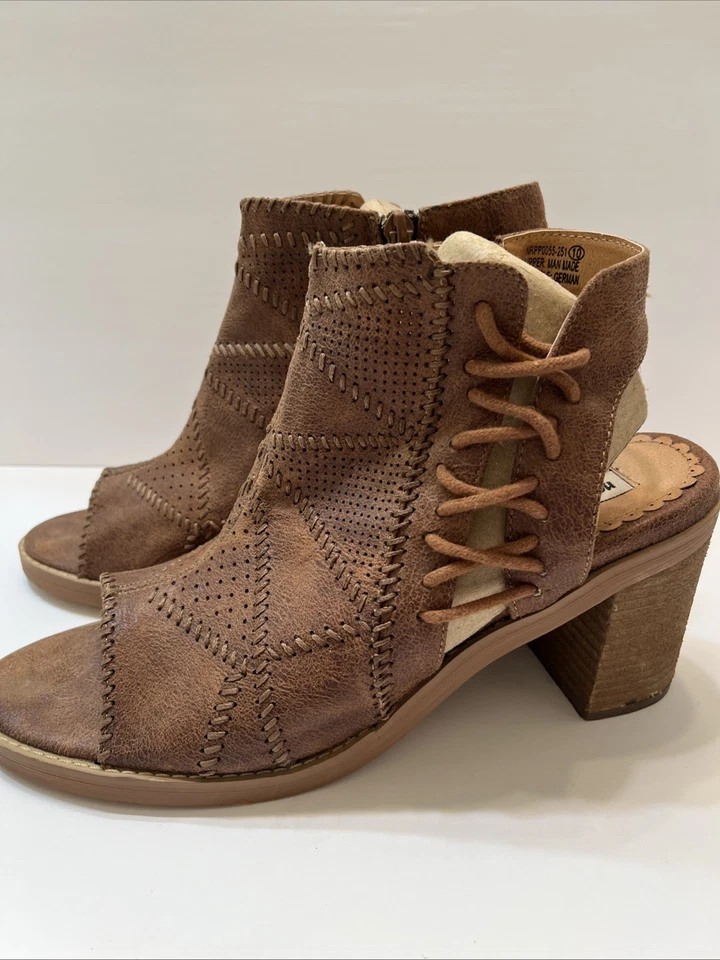 Not Rated Women’s 10 Peep Toe Sandal Bootie Brown Stitching Side Zip Side Laced  - Image 1 of 4