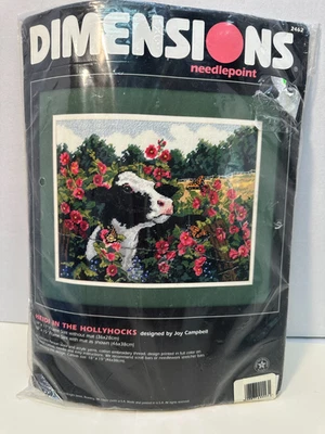 NOS 1998 Dimensions Heidi in the Hollyhocks Cow Needlepoint Kit Campbell *READ* - Image 1 of 4