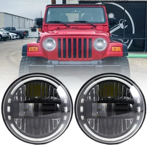 7" Round LED Headlights with Hi/Low/DRL beam Fits For Jeep Wrangler JK 2007-2017 - Picture 1 of 12