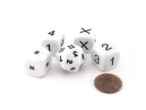 Pack of 5 Basic Multiplication Math Dice Kit - White with Black - Picture 1 of 2