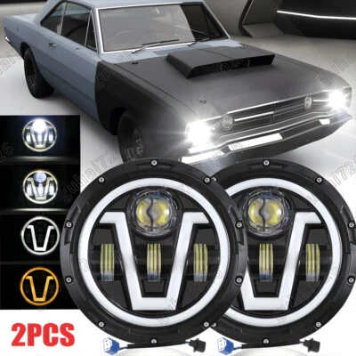 Par de faros LED proyectores redondos de 7" haz alto/bajo para Dodge Dart 64-1976 Raider Foto 1 de 4