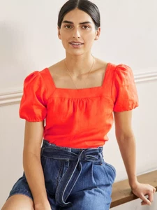 CUTE BODEN SQUARE NECK LINEN TOP SIZE 8 BRIGHT PAPAYA BNWT RRP:  £70 - Picture 1 of 3