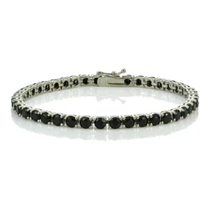 Sterling Silver 13ct Black Spinel 4mm Round Tennis Bracelet - Picture 1 of 3