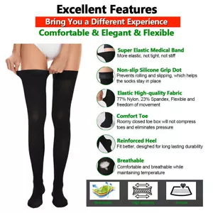 Full Leg Brace Thigh High Compression Socks Support Stockings fit Men Women S-XL - Picture 1 of 13