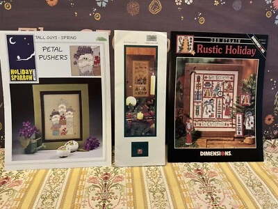 Dimensions Rustic Holiday Tall Guys Spring Petal Pushers Santa Cross Pattern LOT - Image 1 of 4