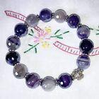 Electroplated Purple Agate, Tibetan Silver, Stretch Bracelet, Purple Stone, Gift