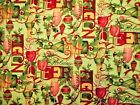 Christmas Fabric Short Yard Holiday Cheer On Green Susan Winget Cotton #19 Vtg