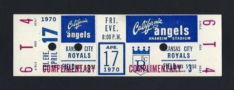 VINTAGE 1970 MLB KANSAS CITY ROYALS @ CALIFORNIA ANGELS BASEBALL FULL TICKET Cover
