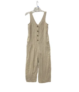 TopShop Linen Blend Jumpsuit Capri Length Women's US 2  Sleeveless  Beige - Picture 1 of 22