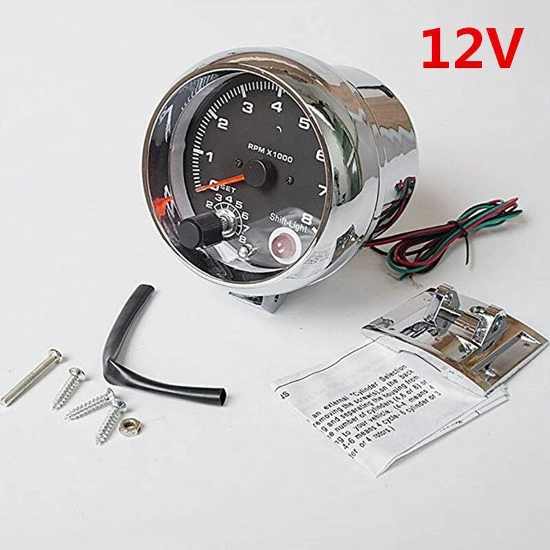 Duradero 3.75" 7 Colores LED Coche Tacómetro Calibre Ajustable 0-8000 RPM Luz de Cambio Foto 1 de 4