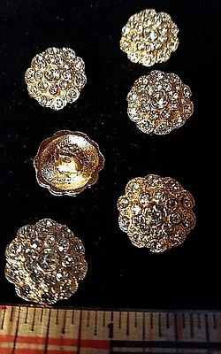 6 rhinestone buttons (19 rhinestones) , gold tone metal,shank, 3/4" (7/8" avail) - Image 1 of 2