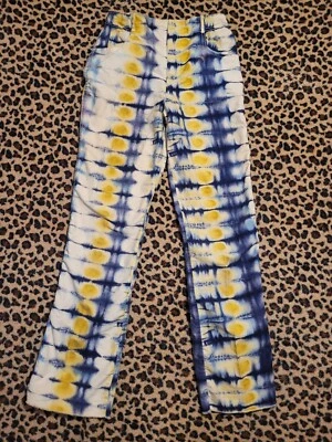 Pantalones Vintage Tie Dye Xtrovert Años 60 70 Años 80 Azul Amarillo Blanco Foto 1 de 4
