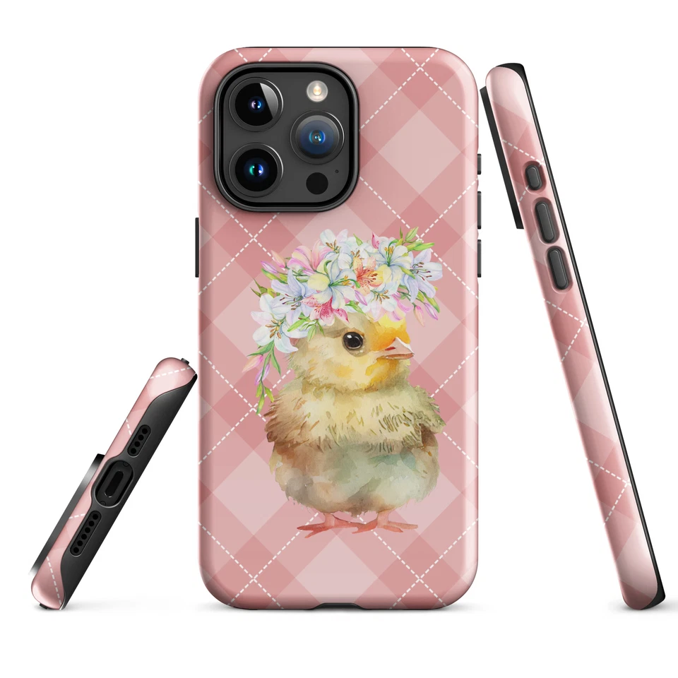 iPhone Case Pink Tartan Baby Chick Easter Tough Phone Case - Image 1 of 1