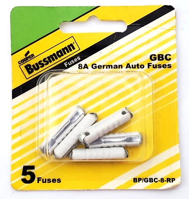 Pack of 5 Bussmann GBC8 European Automotive Fuses 8 Amp 1/4" x 31/32" 32 VDC - Image 1 of 4