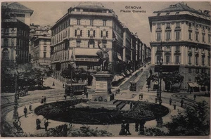 Postcard GENOA Piazza Corvetto Monument Vittorio Emanuele II ANIMATED Tram - Picture 1 of 2