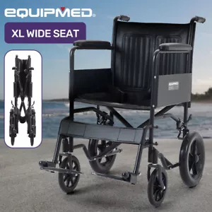 EQUIPMED Folding Transit Manual Wheelchair XL Wide Attendant Propelled Wheel - Picture 1 of 12