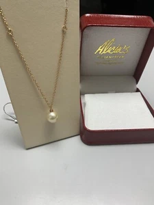 18K Rose Gold Diamond Pearl Necklace - Picture 1 of 7