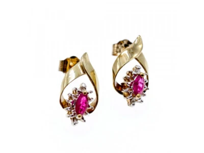 10K YELLOW GOLD RUBY & DIAMONDS EARRINGS - Image 1 of 4