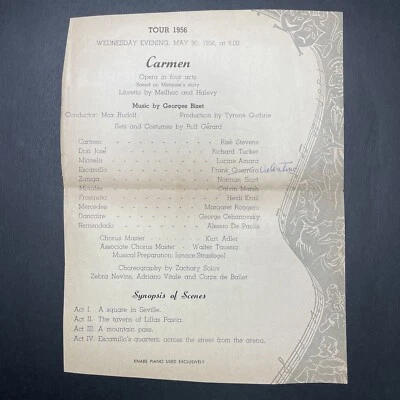 Vintage 1956 Carmen Opera Pamphlet Metropolitan Theater Toronto BON08 Foto 1 de 4