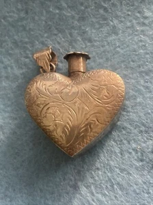 Vintage Engraved Sterling Silver Heart Shape Perfume Snuff Bottle 925 1.25” - Picture 1 of 5