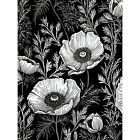 Poppy Wild Flower Pattern Black and White Linocut Canvas Poster Print Wall Art