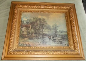 Fairly Large Antique Vintage John Constable Print THE HAYWAIN, Ornate Gold Frame - Picture 1 of 12