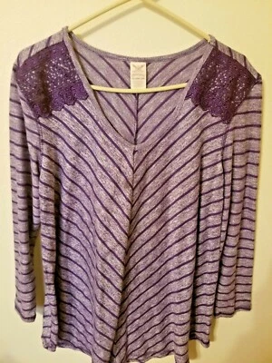 gloria descolorida talla 2X 18 20 W púrpura jaspeado top encaje hombro rayas 31 L manga larga Foto 1 de 4