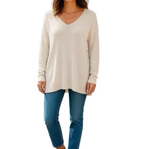 Maglione donna Worthington taglia L preppy oversize accogliente scollo a V marrone neutro - Foto 1 di 8