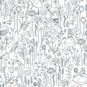 Disney Alice in Wonderland Navy Garden Peel and Stick Wallpaper - Picture 1 of 8