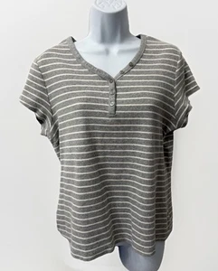 Croft & Barrow Henley Shirt Blouse women’s size Large Gray white striped Stretch - Picture 1 of 12