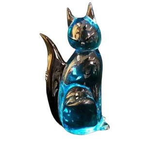 Murano Glass Cat Figurine Figure Doll Statue Blue H18cm Free Ship - Picture 1 of 6