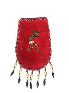 Southwestern Kokopelli Beaded Coin Card Purse Bag Red Velvet Snap Close 5.5” - Picture 1 of 8
